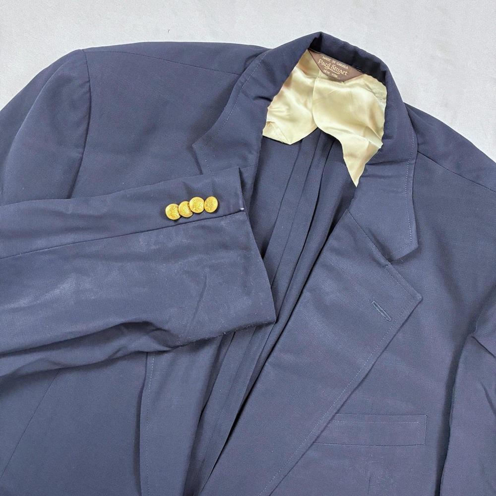 Paul Stuart Blazer 46R Navy Blue Gold Button Sport Coat Canada Quarter Lined